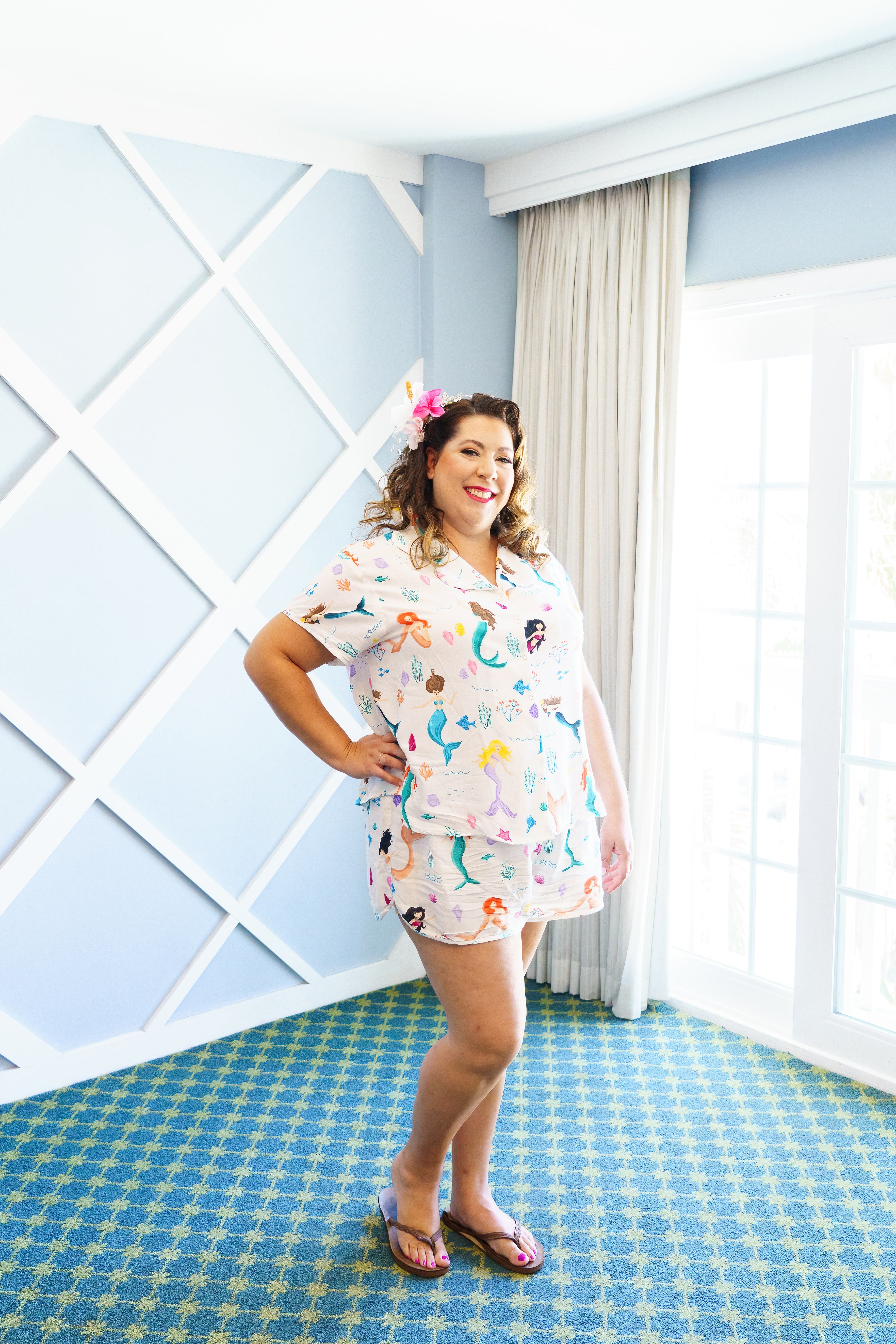 Singing Mermaids - Notched Collar Button-Down PJs