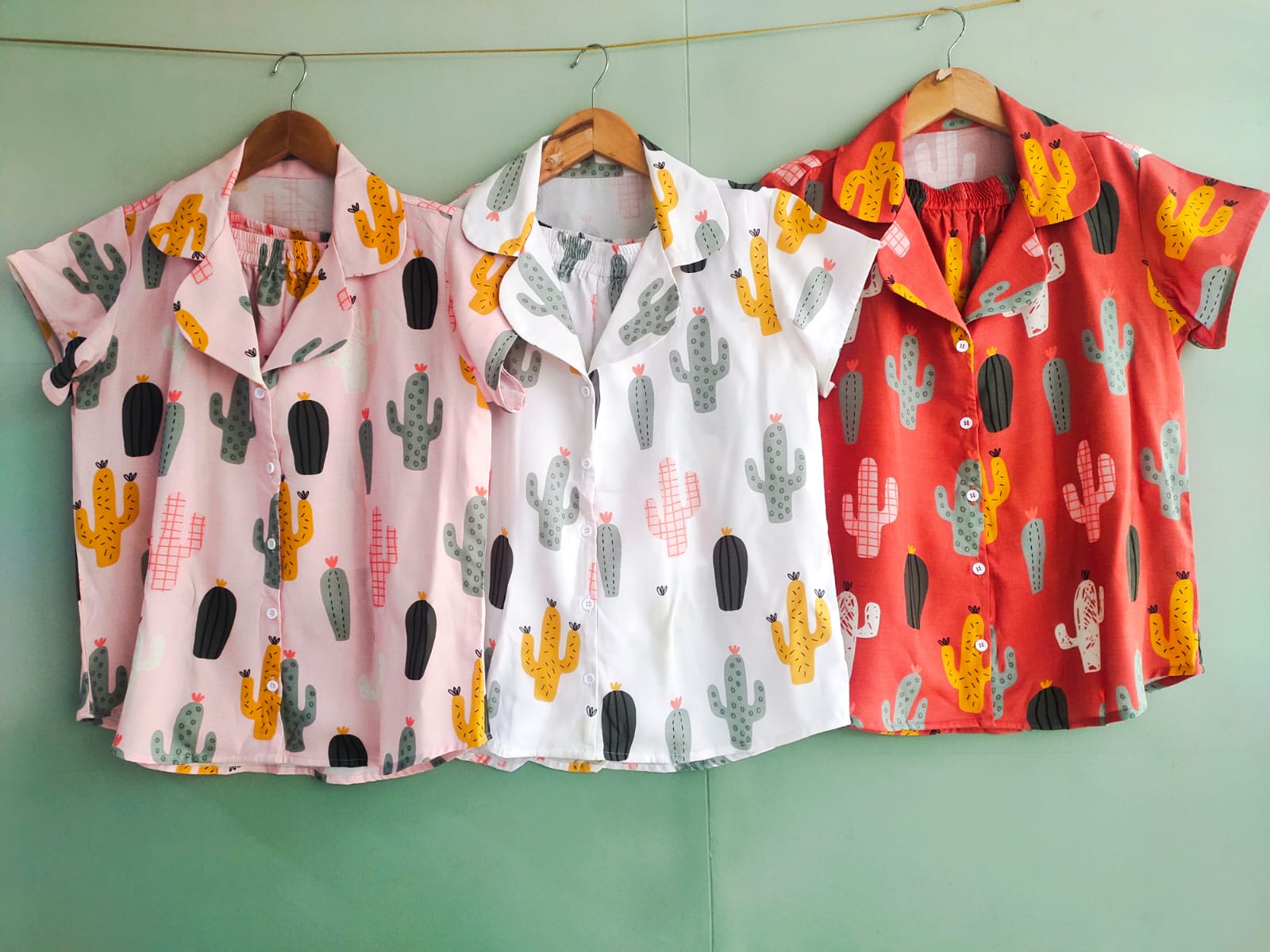 Happy Cactus - Notched Collar Button-Down PJs