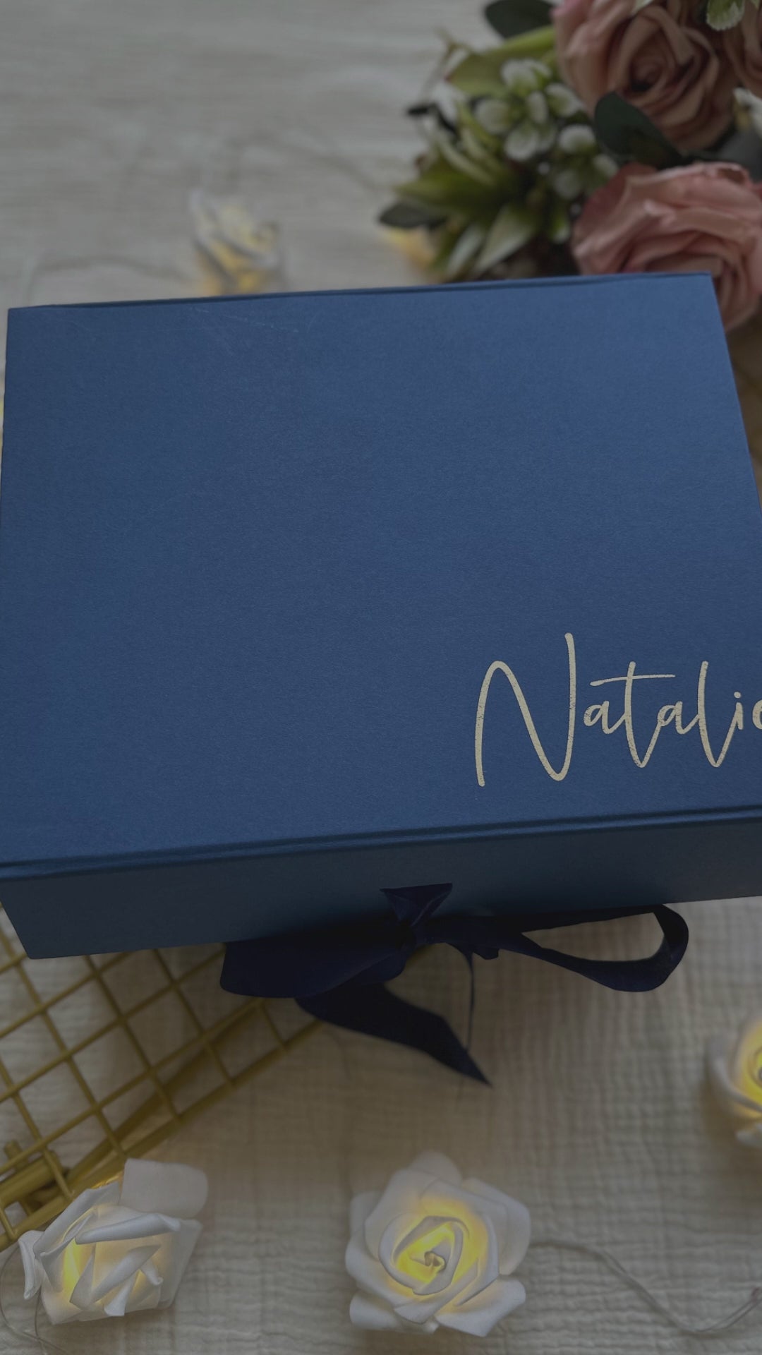 Load video: Personalized Navy Gold Thank you Box